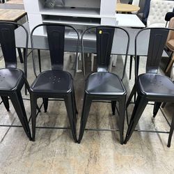 24" High Distressed Black Metal Indoor-Outdoor Counter Height Stool,Set of 4