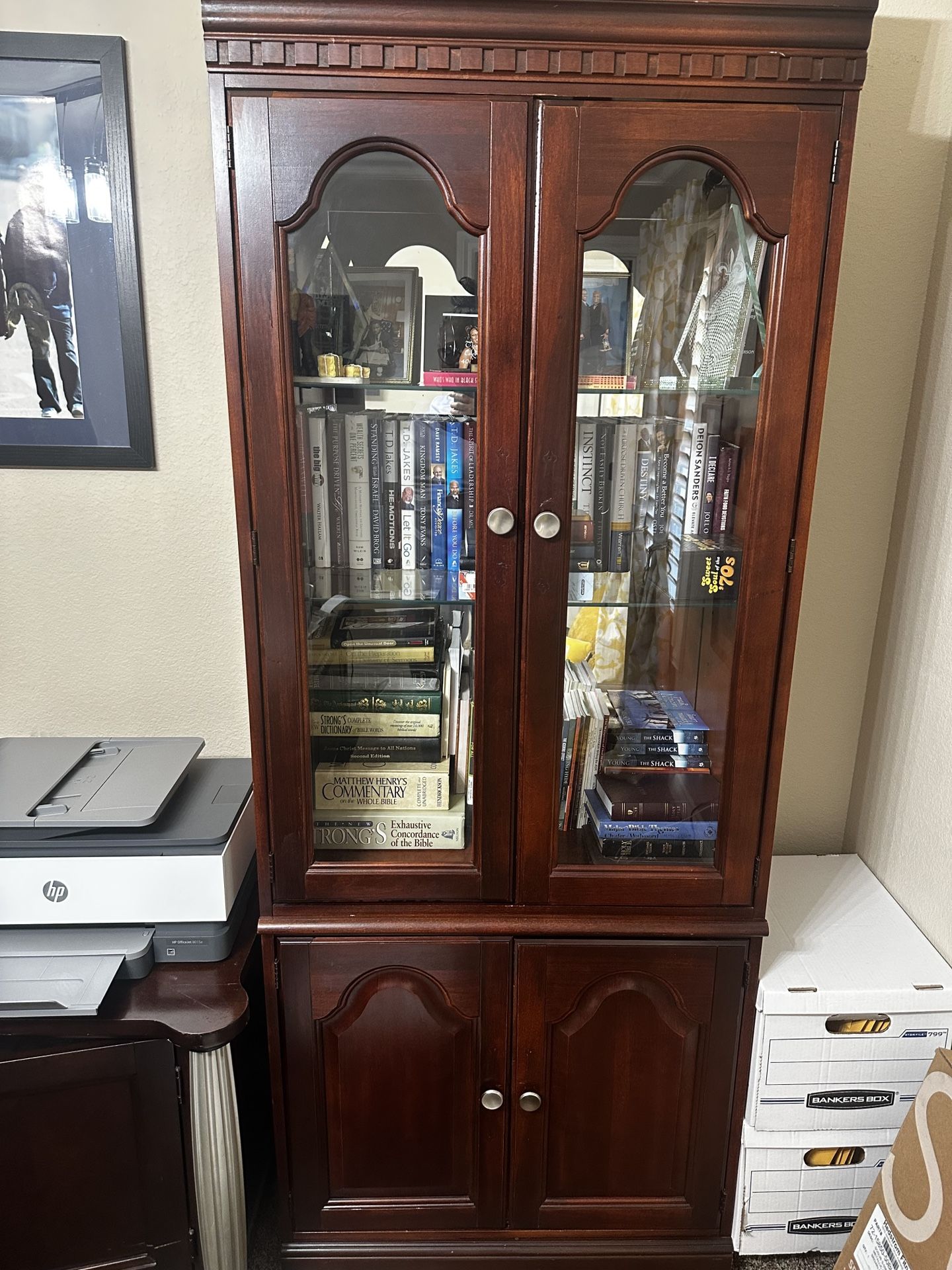 Vintage Wood Cabinet with Glass Doors – Great for Books or Media