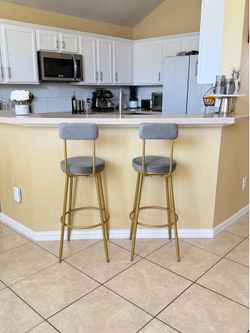 Set of 2 Modern Gray & Gold Bar Stools