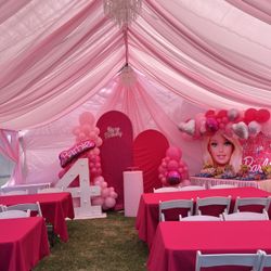 Draping Balloons Canopy Tables Chairs Linen