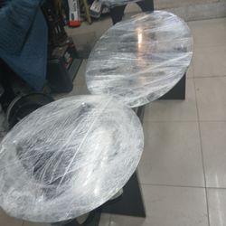 3-Piece Elegant Glass Top oval Coffee and 2 Side Table Set Contemporary Black Wooden Frame, model 28150