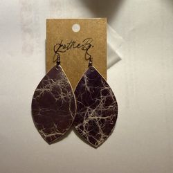Lavender Leather Leaf Earrings By Bakersfield Designer Lottie B.