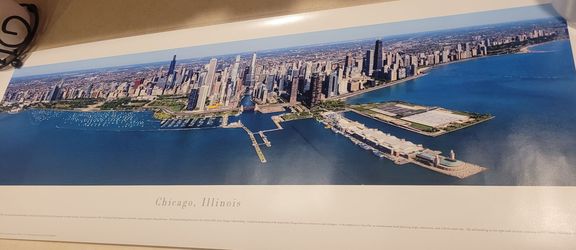 Aerial panoramic photograph of the Chicago Skyline.