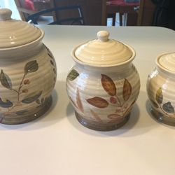 Set of 3 Porcelain painted Pots 