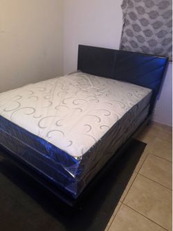Queen size bed frame with mattress and free delivery free installation all new furniture