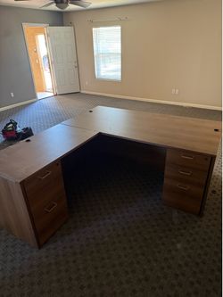 Large Commercial L-Shaped Executive Desk with Filing Drawers - $100