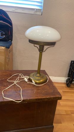 Vintage Brass Table Lamp with Mushroom Glass Shade