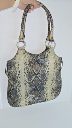 Snake Print Shoulder Bag with Double Handles Zip Closure Silver Hardware COD0113