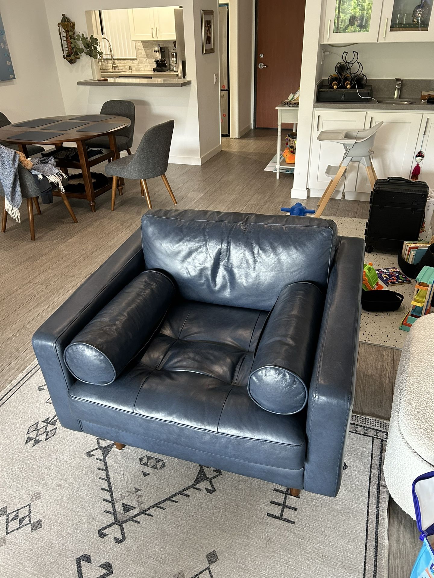 Poly & Bark Blue Leather Napa Chair