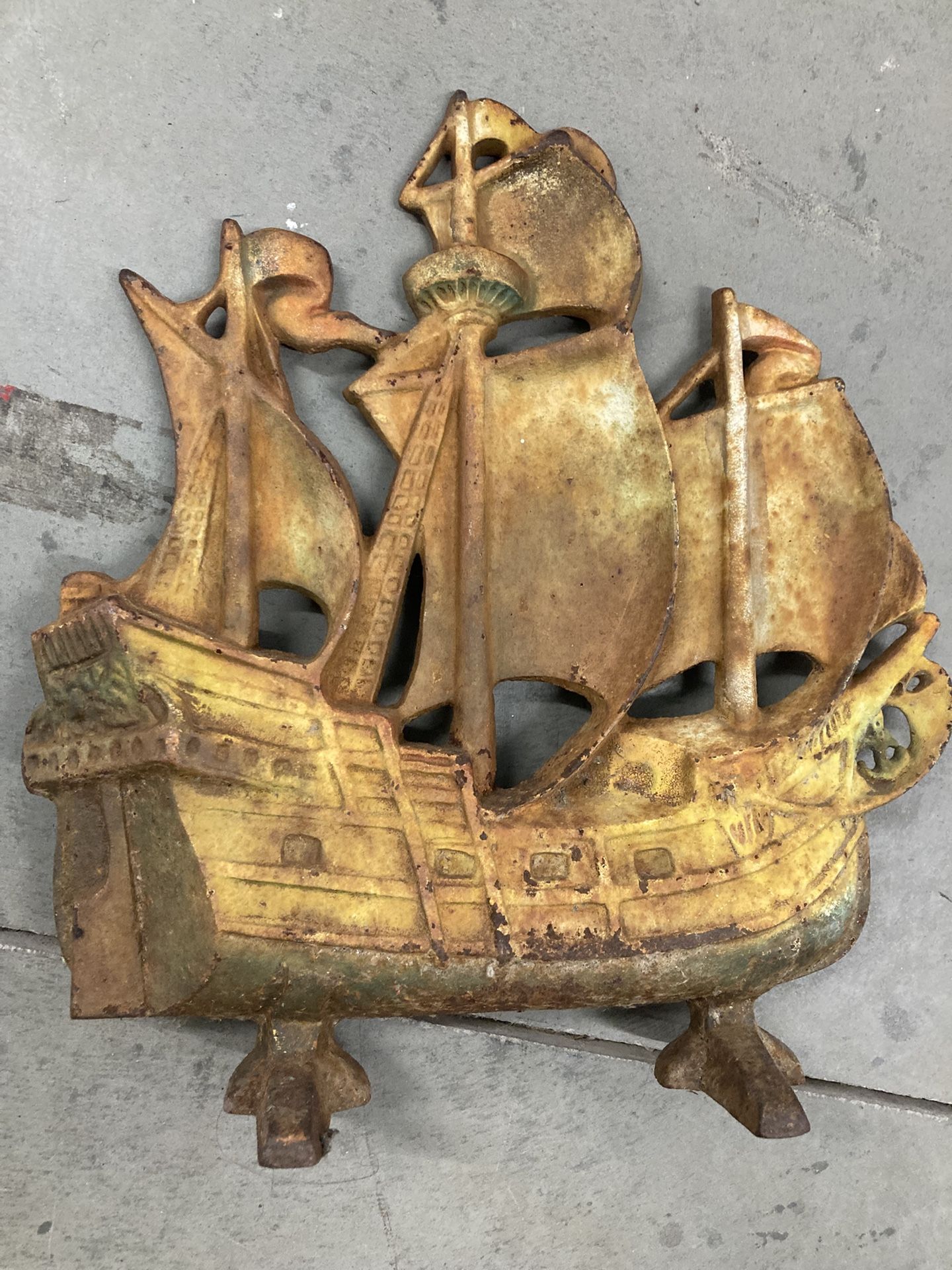 Antique Iron Sailing Ship Nautical Doorstop