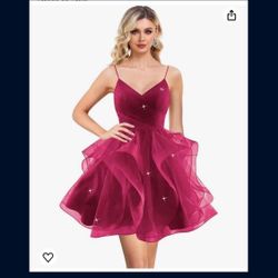 Ruffled Tulle Homecoming Dress Spaghetti Strap Sparkly Cocktail Party Dress