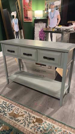 Gray Wood Console Table with 3 Drawers
