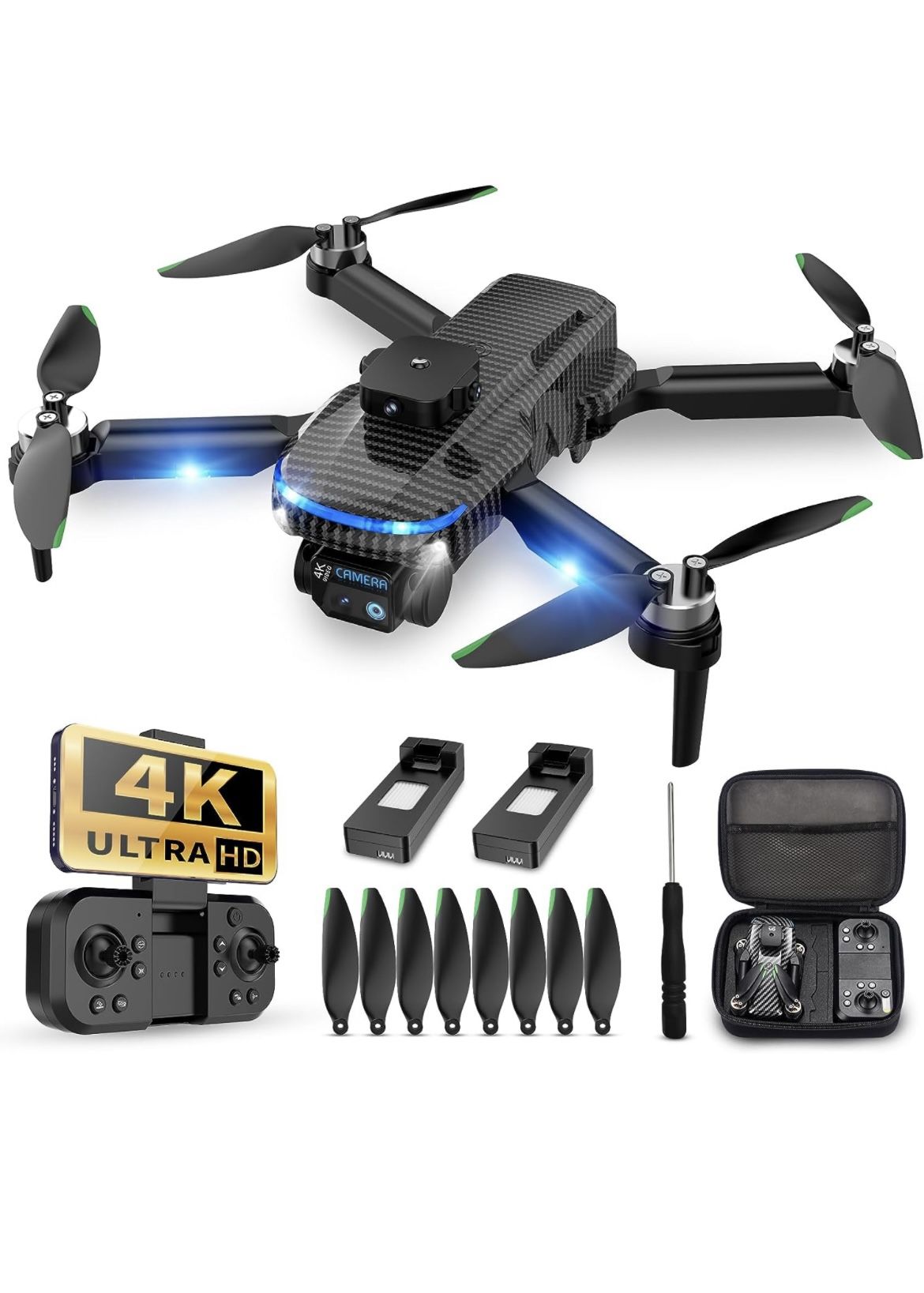 4K FPV Mini Drone, Foldable, Carrying Case 90° Adjustable Lens, One Key Take Off/Land, Brushless Motor, Follow Me,Obstacle Avoidance, Hovering Protect