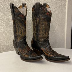 Stetson snake skin multicolor cowboy boots ladies size 6.5