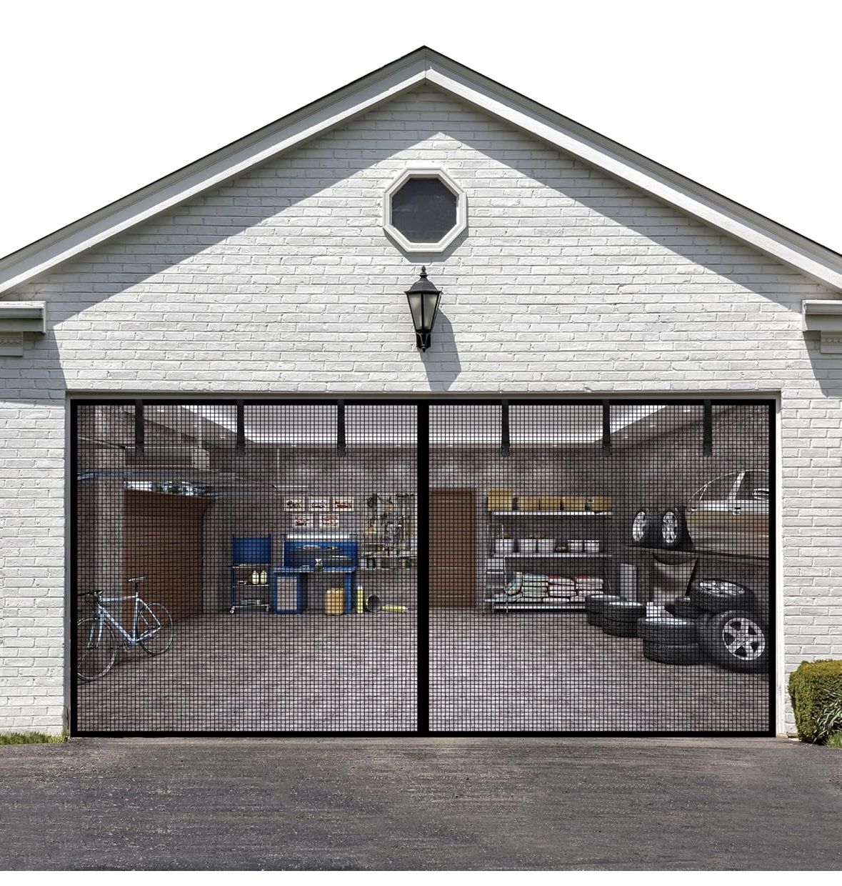 LIAMST Garage Door Screen for 2 Car Garage Door-16x7FT Reinforced Fiberglass Garage Screen, Magnetic Garage Screen Door