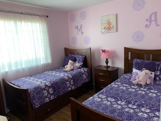 Two Twin size bed with storage, night stand
