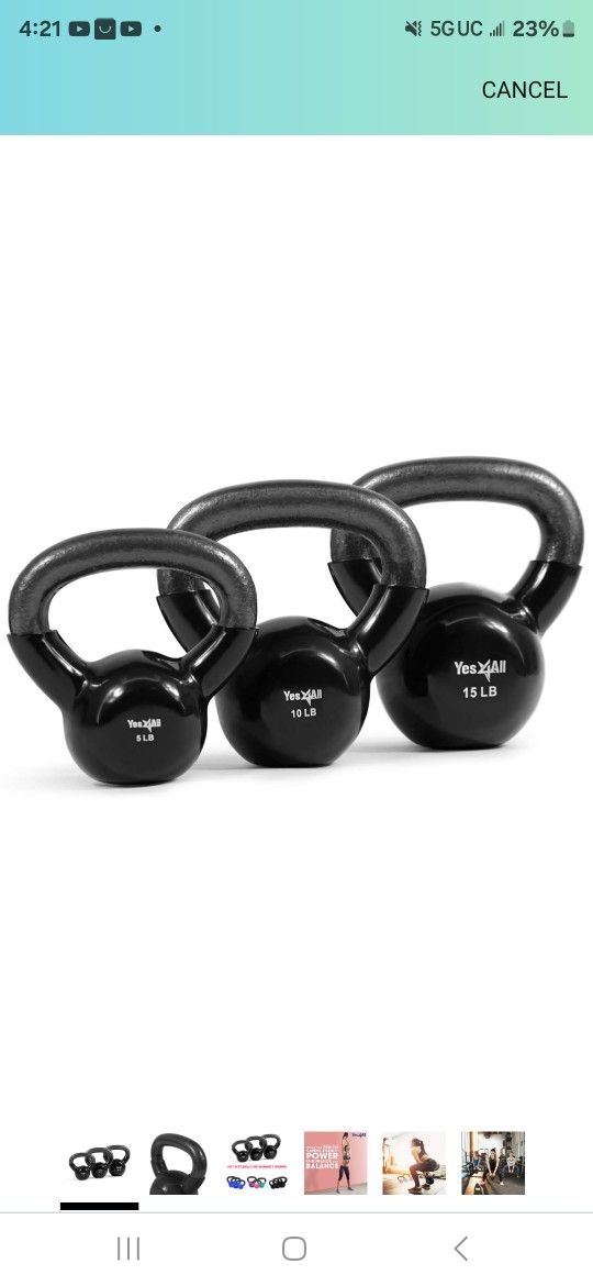 Yes4All Kettlebell Set Vinyl Coated Weights Combo 5, 10, 15 lbs. Singles 3 pcs set