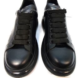 Alexander McQueen Oversized Sneakers Low Top Black Leather Womens Size 9 DS 39EU