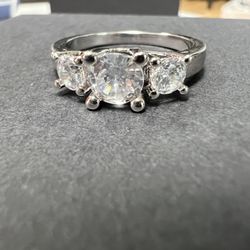 3 Stone cubic Zirconia White Gold Plated Engagement Ring Size 8