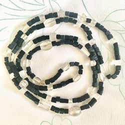 NWOT! Fashion black + clear glass beaded 34” L necklace