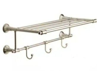 Delta Hospitality Extensions 24 in. Train Rack Shelf with 3 Hooks Bath Hardware Accessory in Brushed Nickel