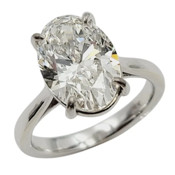 14k White Gold Oval Brilliant Solitaire Diamond Ring- 4.02ct