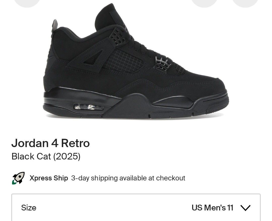Air Jordan 4 Black Cat Size 11 DS