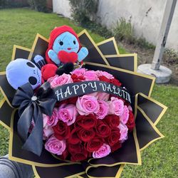 50 red and pink rose bouquet