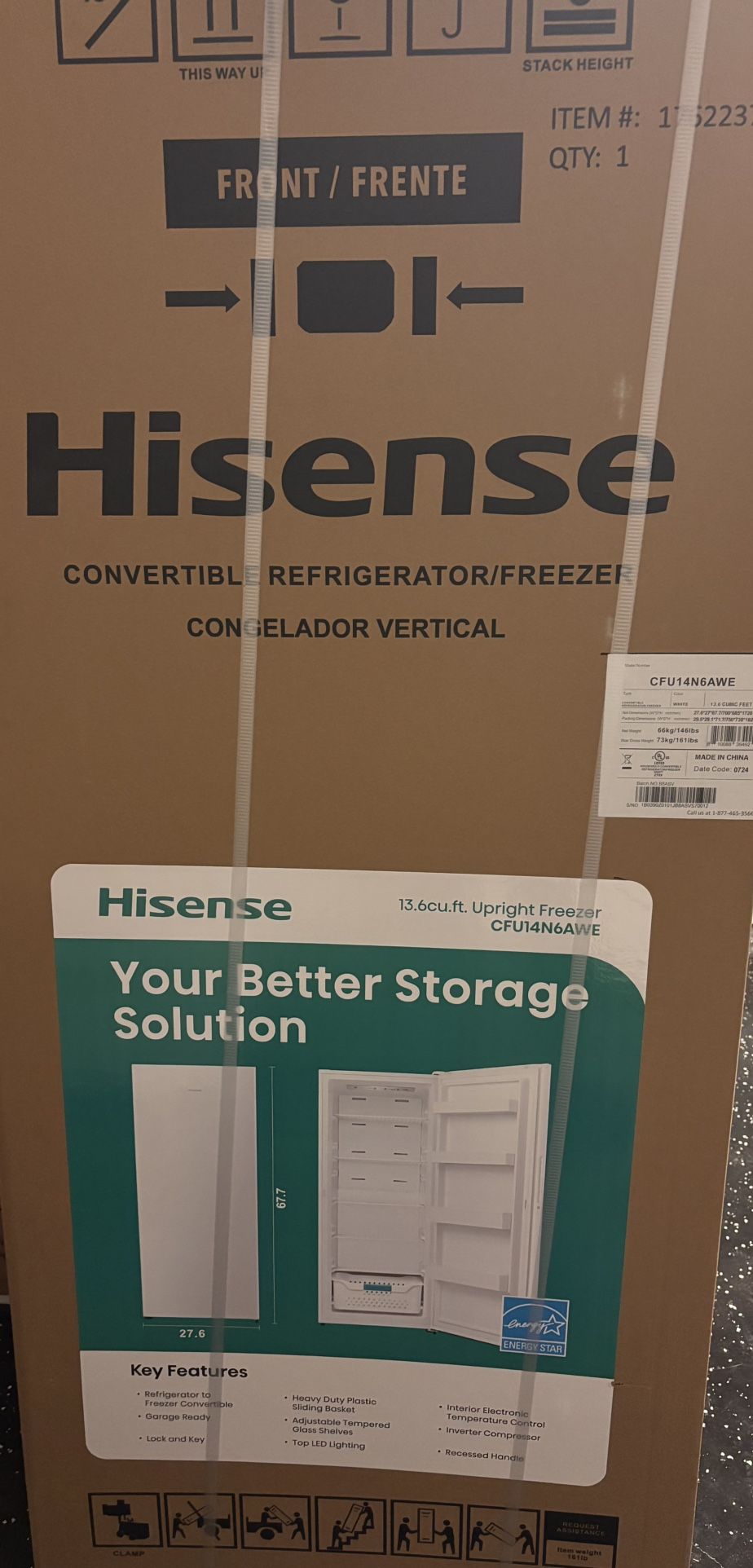 Brand New, In Box, Upright Freezer/refrigerator 13.6 Cu Ft