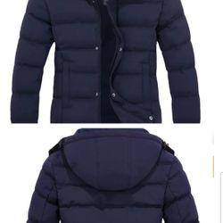 Wantdo Women's Puffer Coat Hooded  Warm Puffer Jacket Parka

Navy blue color
L size (Length 26 inches, shoulders 18 inches, armpits  23 inches, sleeve