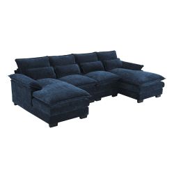 110*55 Modern Modular U-shaped Sectional Sofa with Waist Pillows,6 Seat Upholstered Symmetrical Indoor Furniture,Comfy Chenille Cloud Couch Set with C