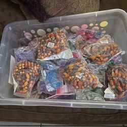 Lots of glass beads and wooden bracelets in the package