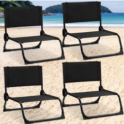 4 Pcs Folding Beach Chairs, Low Beach Chair For Adults, Portable