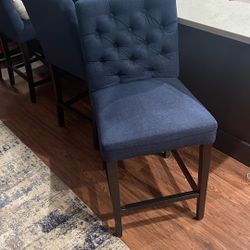 Set Of 4 Navy Tufted Counter Bar Stools