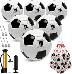 Hualleko 6-Pack Size 5 Soccer Balls – Black and White – Like New