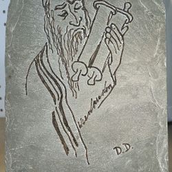 Rabbi Carving Slate Judaica With Pedestal Stand