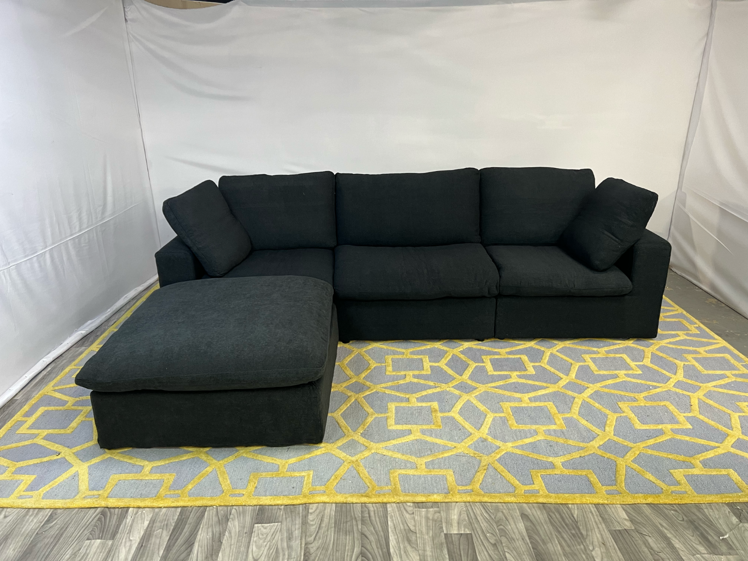 ( Delivery Available ) Modular Cloud Black Sectional Couch with Storage Ottoman