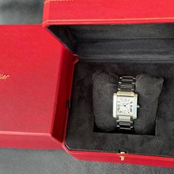 Cartier Tank Franсaise 28/32mm Stainless Steel Bracelet Silver Dial ref 2302 Automatic Watch and Box
