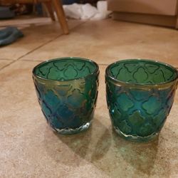 At Home 2 Decorative Green Blue Candle Holders 