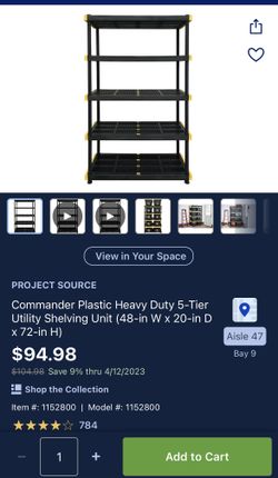 Commander 20-in D x 48-in W x 72-in H 5-Tier Plastic Utility Shelving Unit