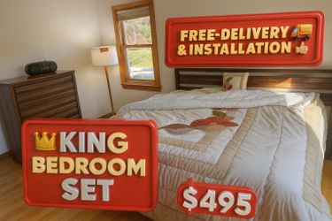 Simmons King-Size Bed, Boxspring, Headboard, And Dresser