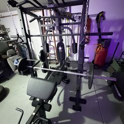 Vesta Fitness Smith Machine 1001 w/Bench Attachment | 230lb Bumpers Olympic Weights | 7ft Olympic Bar | Gym Equipment | FREE DELIVERY🚚 