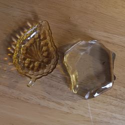 Amber Glass Leaf Dish & Clear Decor Piece