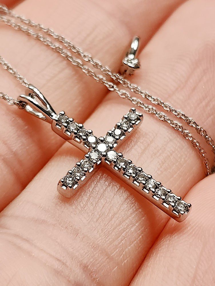 Diamond White Gold Cross Necklace 