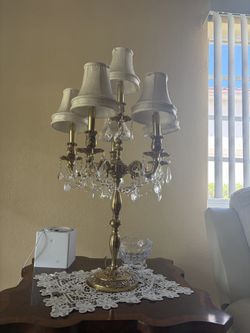 6 bulb table light with crystal and Brass