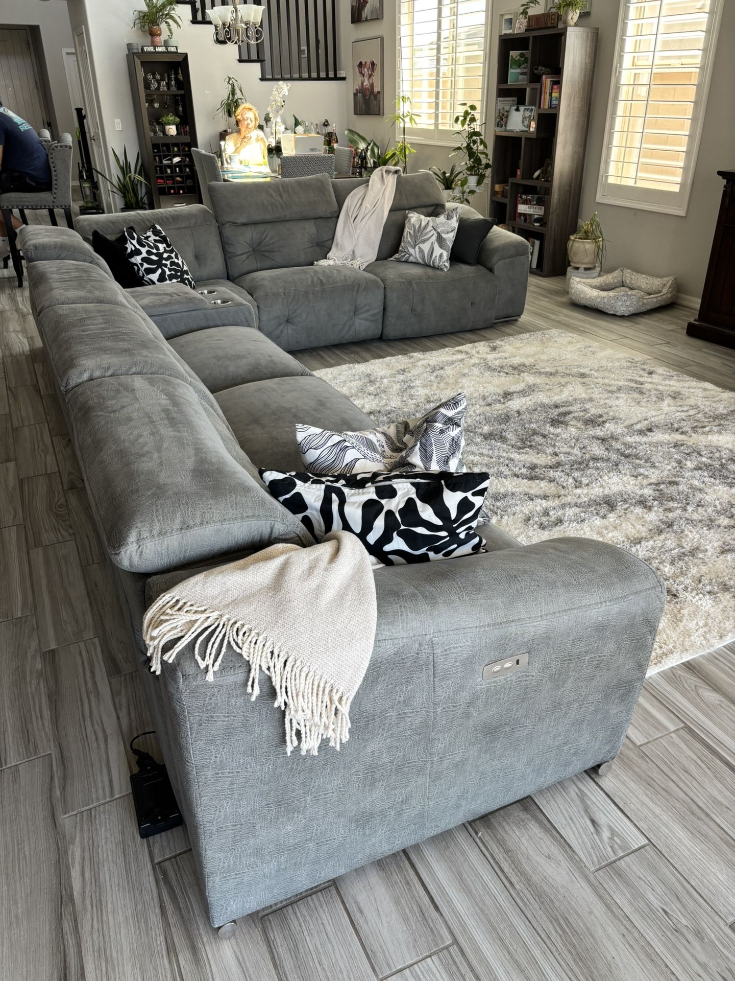 Gray Sectional With Power Recliners & Console