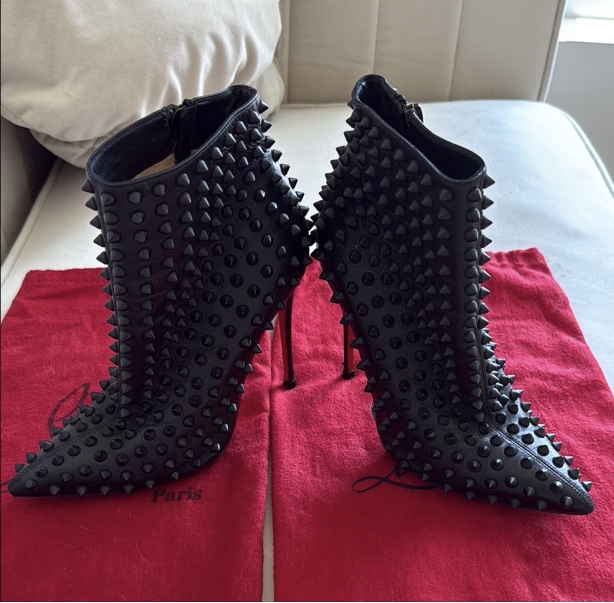 Christian Louboutin Black Heeled Boots with Spikes