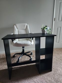 Mordent black desk and white office chair set (clean minimal look) +FREE White trash bins