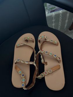 Boho Jeweled Strappy Flat Sandals