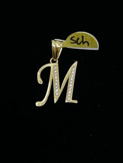 $250 Yellow Gold w Zirconia Letter Initial M Charm Pendant